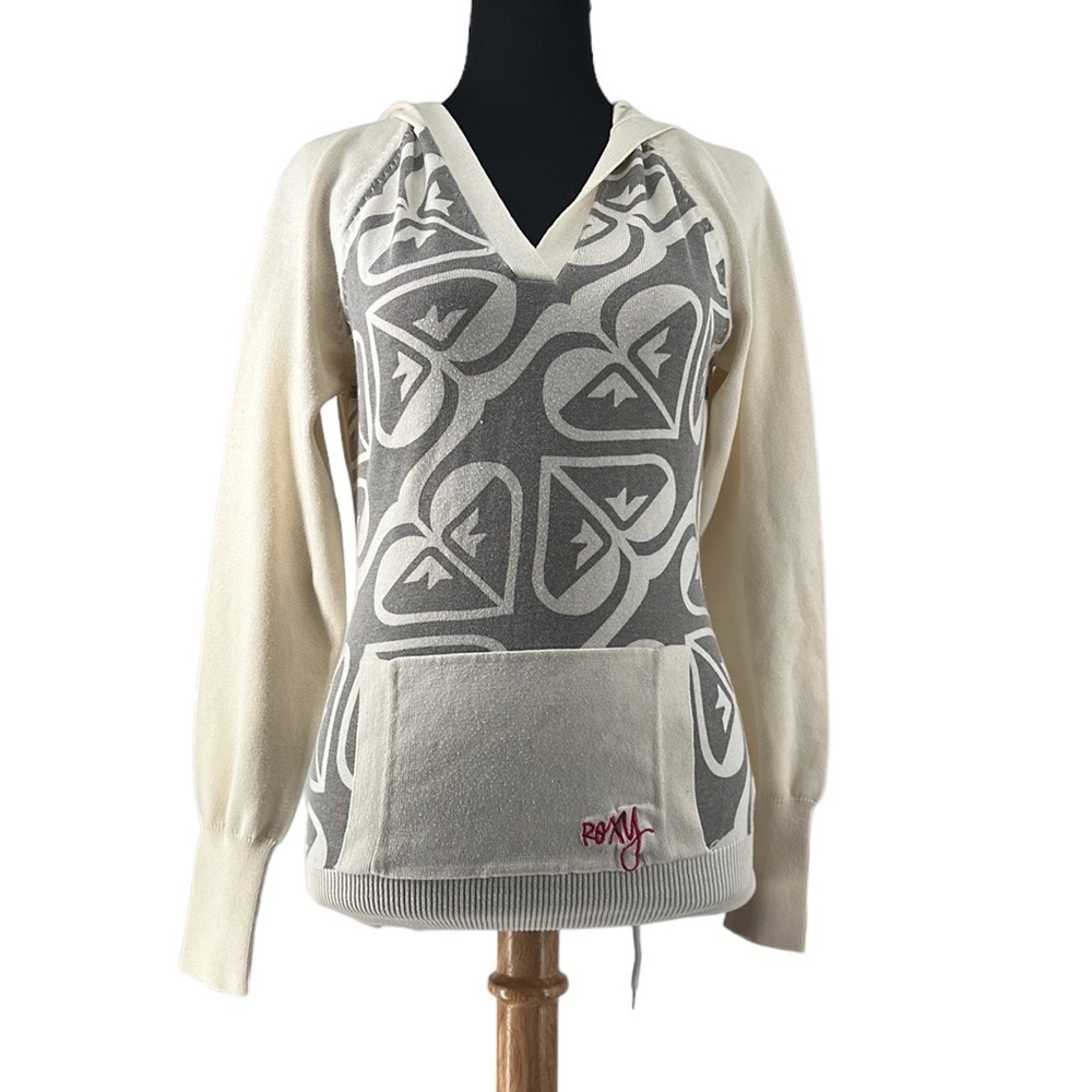 Roxy Hoodie sweater ivory v neck  surf beach warm comfy sz M